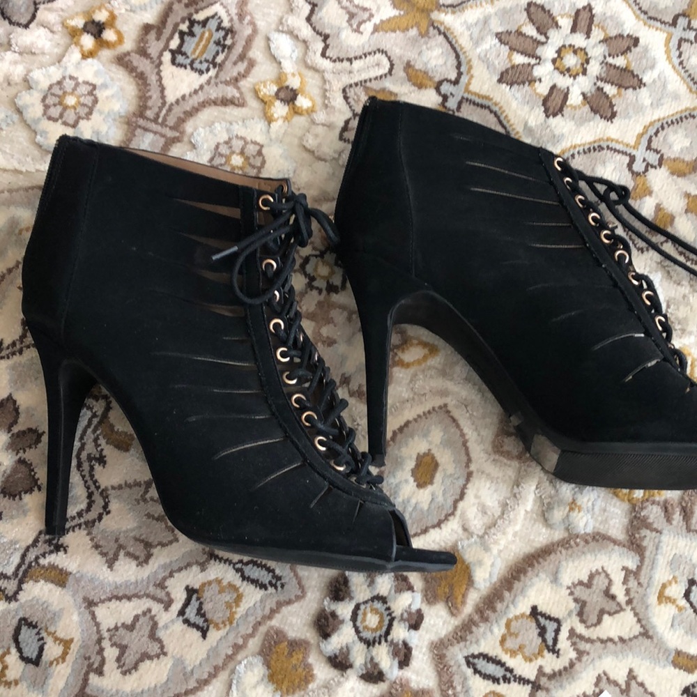 Black suede pumps